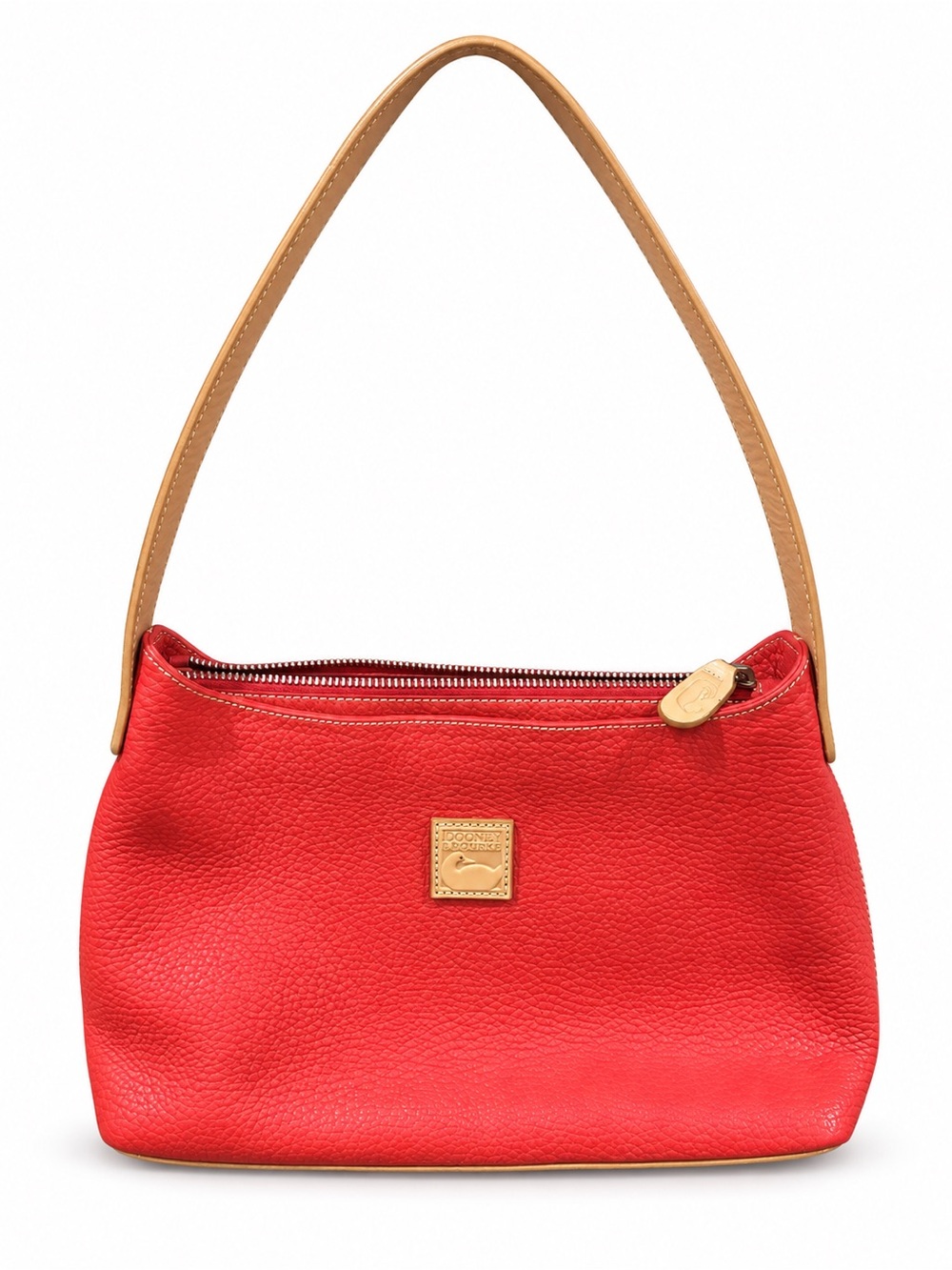 Dooney & Bourke Red Pebble Leather Shoulder Bag with Tan Strap